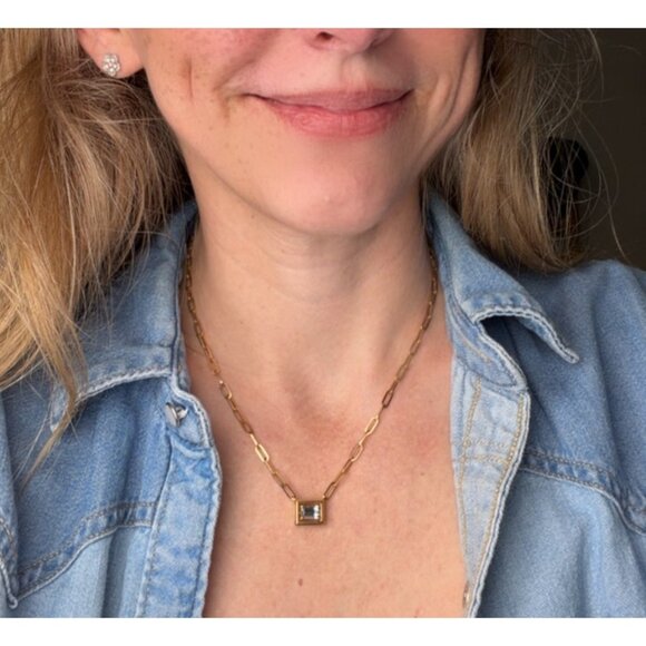 RARE Tiffany & Co. Aquamarine Jewel Box Necklace 17.75" 18k Yellow Gold - Picture 4 of 13